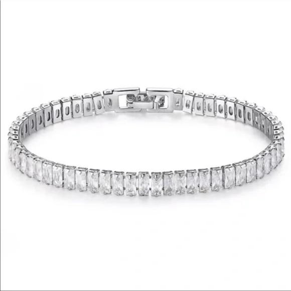 7” NEW 925 STERLING SILVER PRINCESS CUT DIAMOND BRACELET - Picture 5 of 5